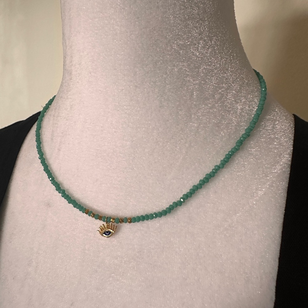 Evil Eye Green Beaded Choker